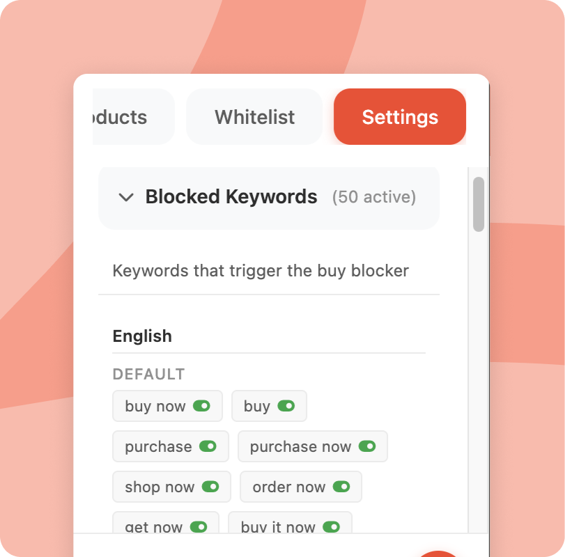 Add and remove keywords screenshot